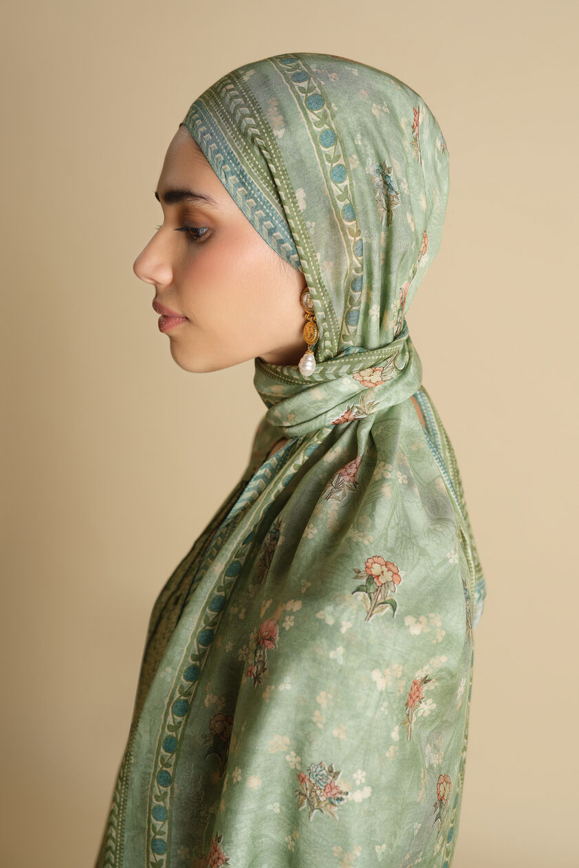 Rowan Printed Silk Stole - Sage, Sage, image 2